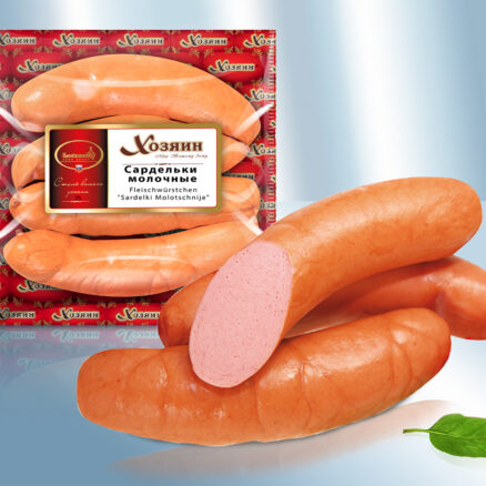 Salchichas Fleischwurst finamente picadas, con leche entera en polvo, según receta rusa