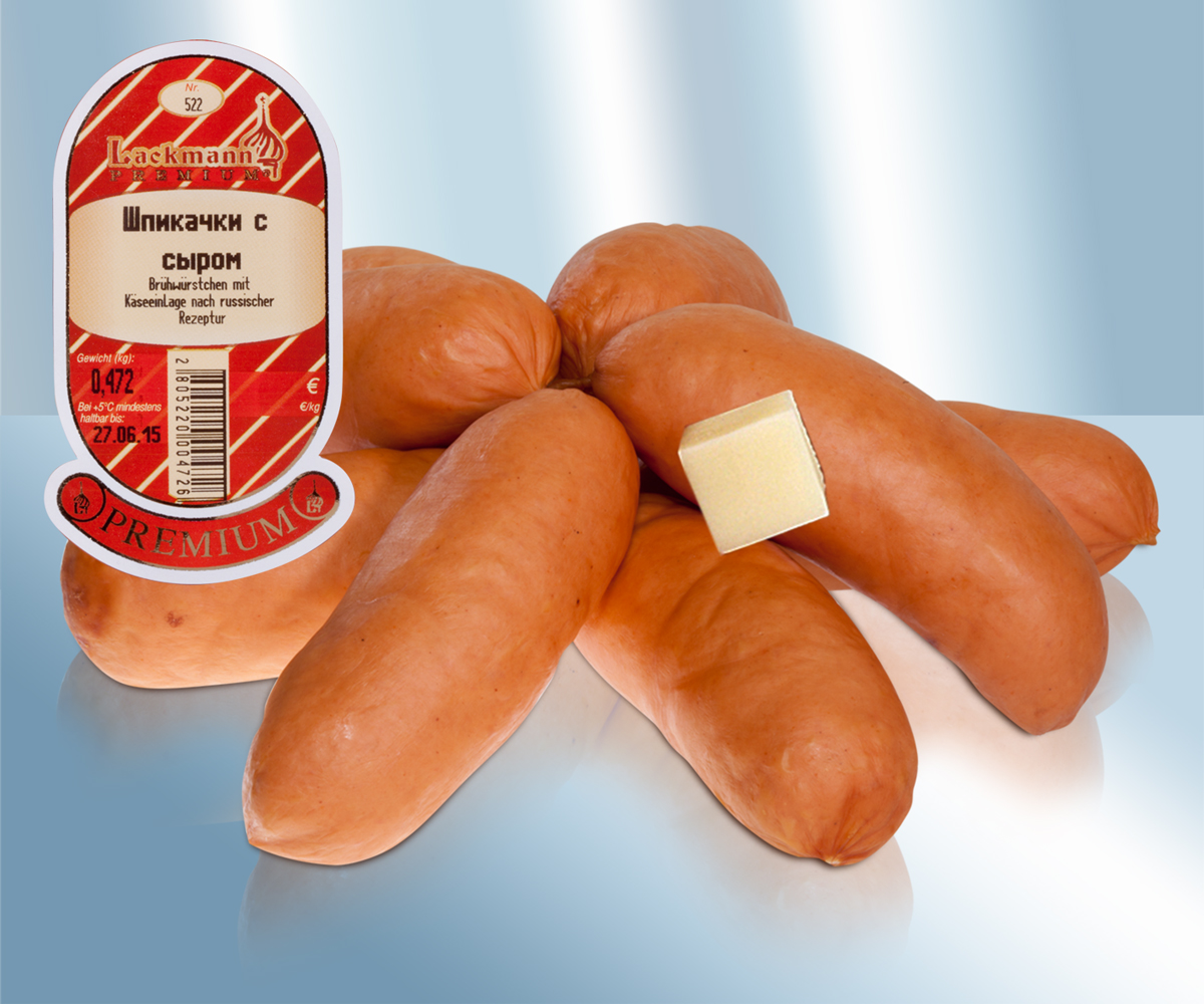 Salchichas Brühwurst con trozos de queso según receta rusa