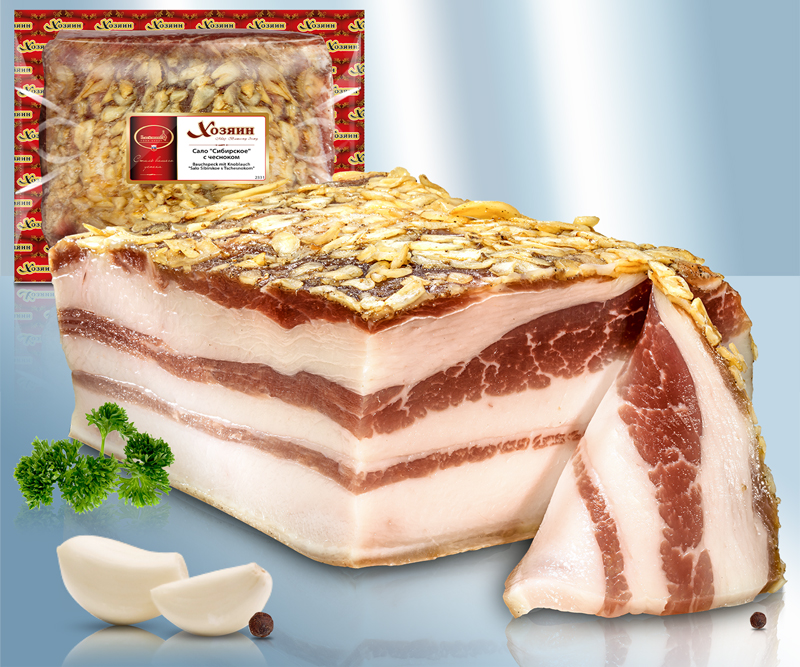 Manteca de cerdo siberiana con ajo, peso.