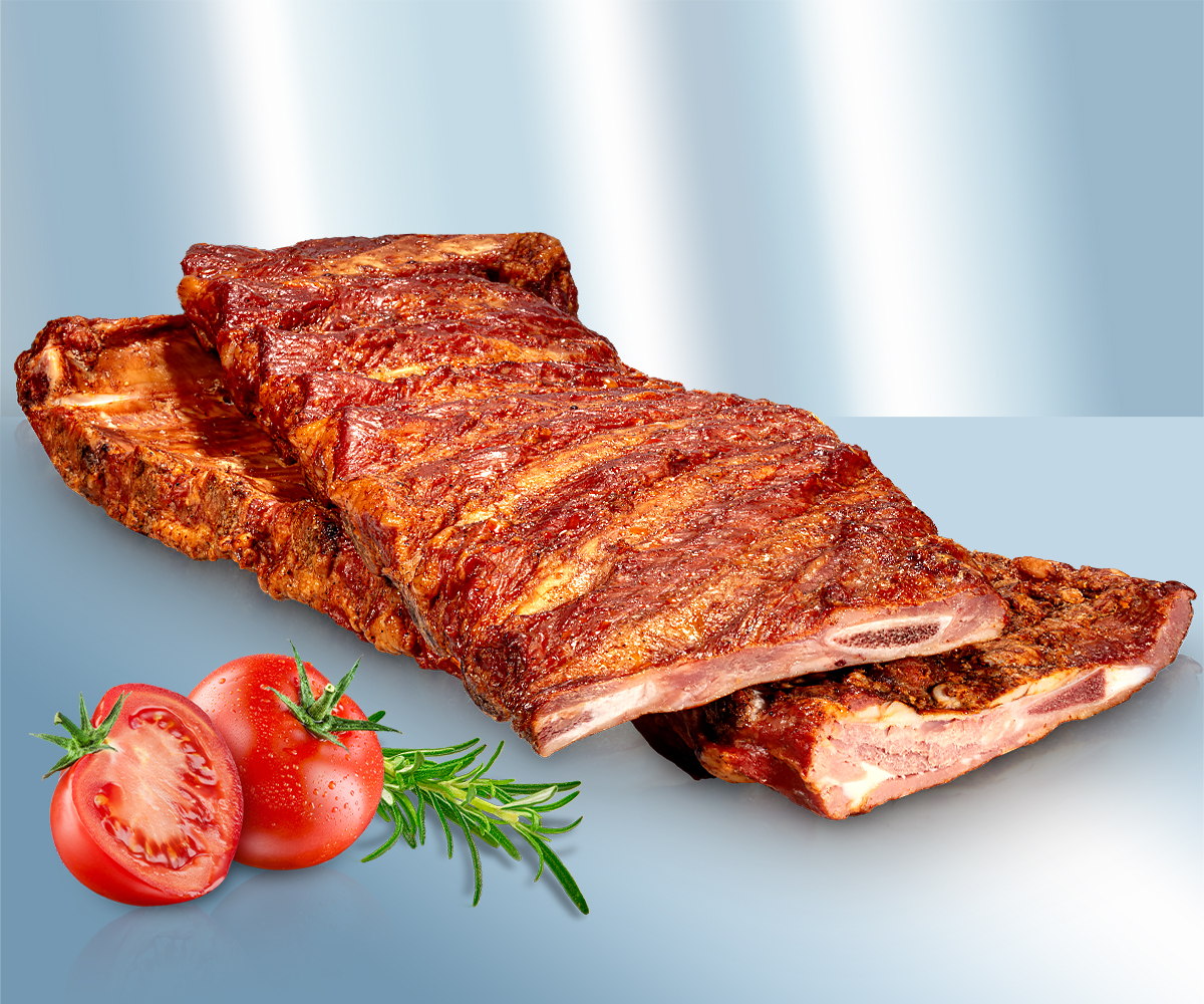 Costillas de cerdo curadas, cocidas, ahumadas