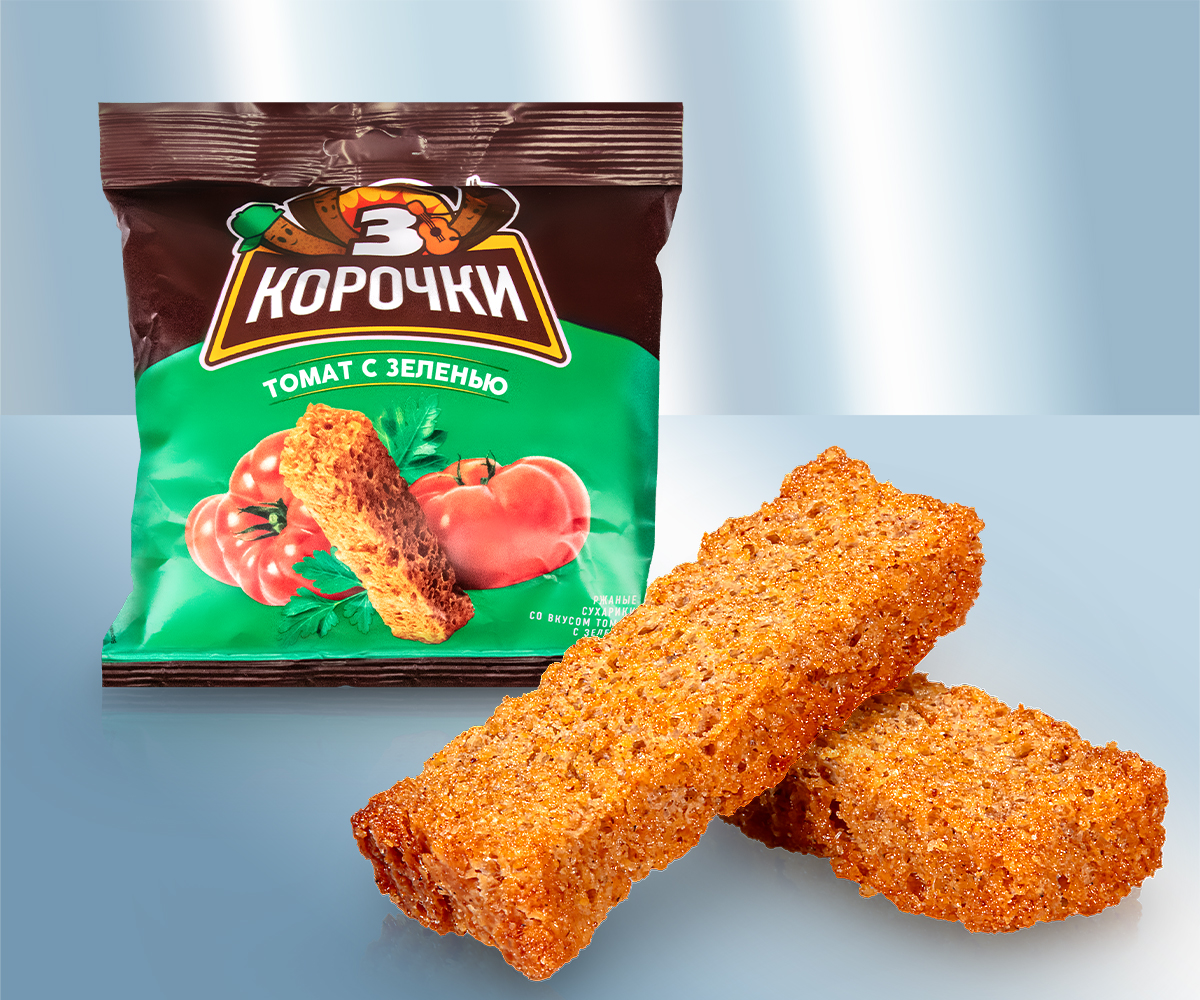 Сухарики ржаные со вкусом помидора и зелени