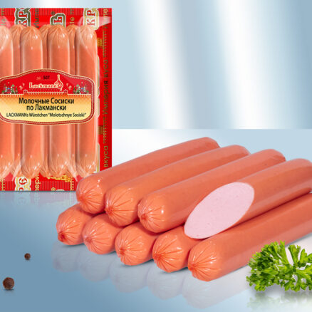 Salchichas Brühwurst finamente picadas con leche entera en polvo, según receta rusa