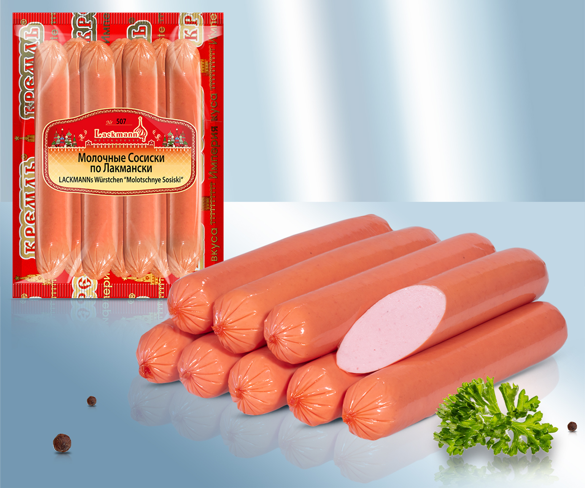 Salchichas Brühwurst finamente picadas con leche entera en polvo, según receta rusa