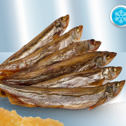 Корюшка с икрой соленая и копченая, с головой, не потрошеная