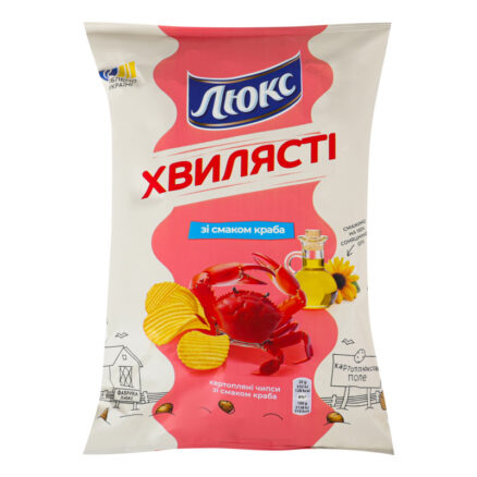 Чипсы волнистые со вкусом краба 22х125гр ЛЮКС