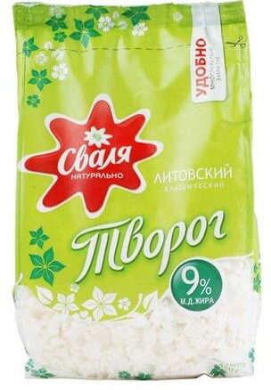 Творог Литовский Классик 8x9%жир.450гр.SVALIA
